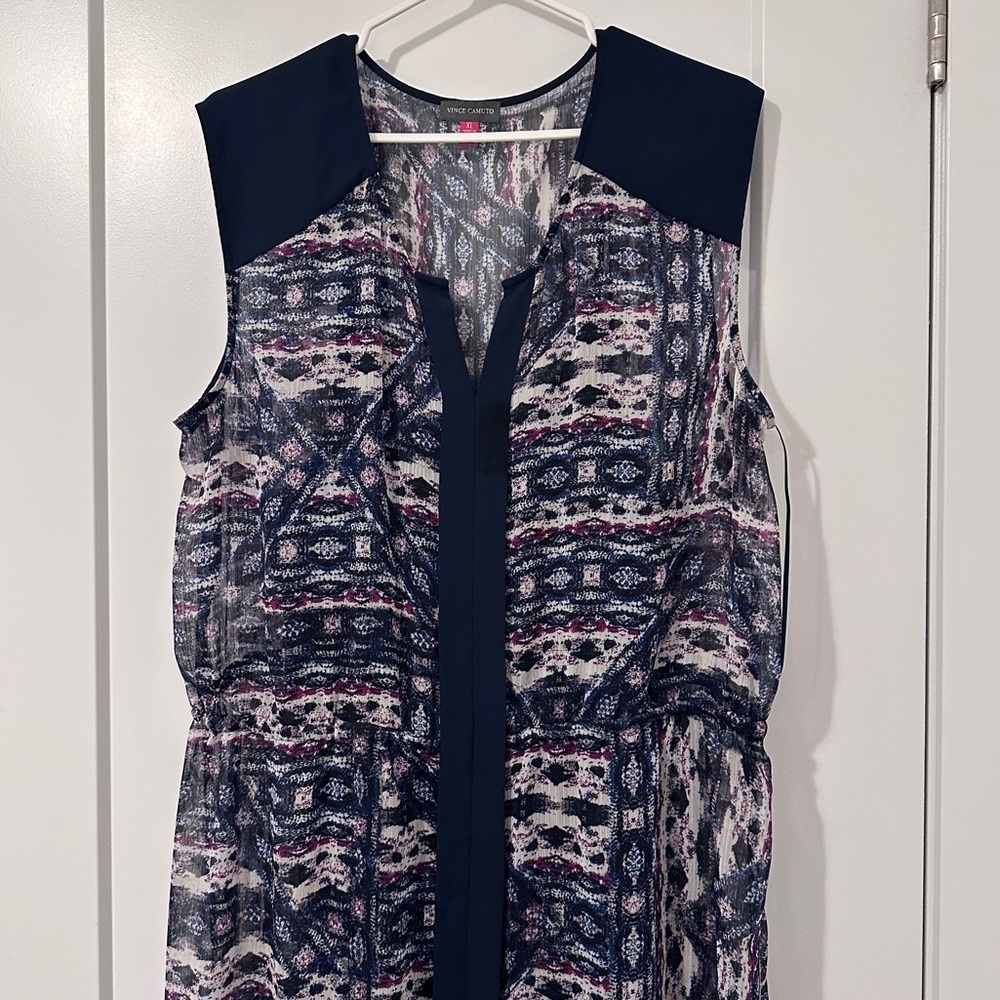 Vince Camuto Blue Purple Tribal Print Sheet Maxi Dress With Slip Size XL Women’s - Picture 3 of 9